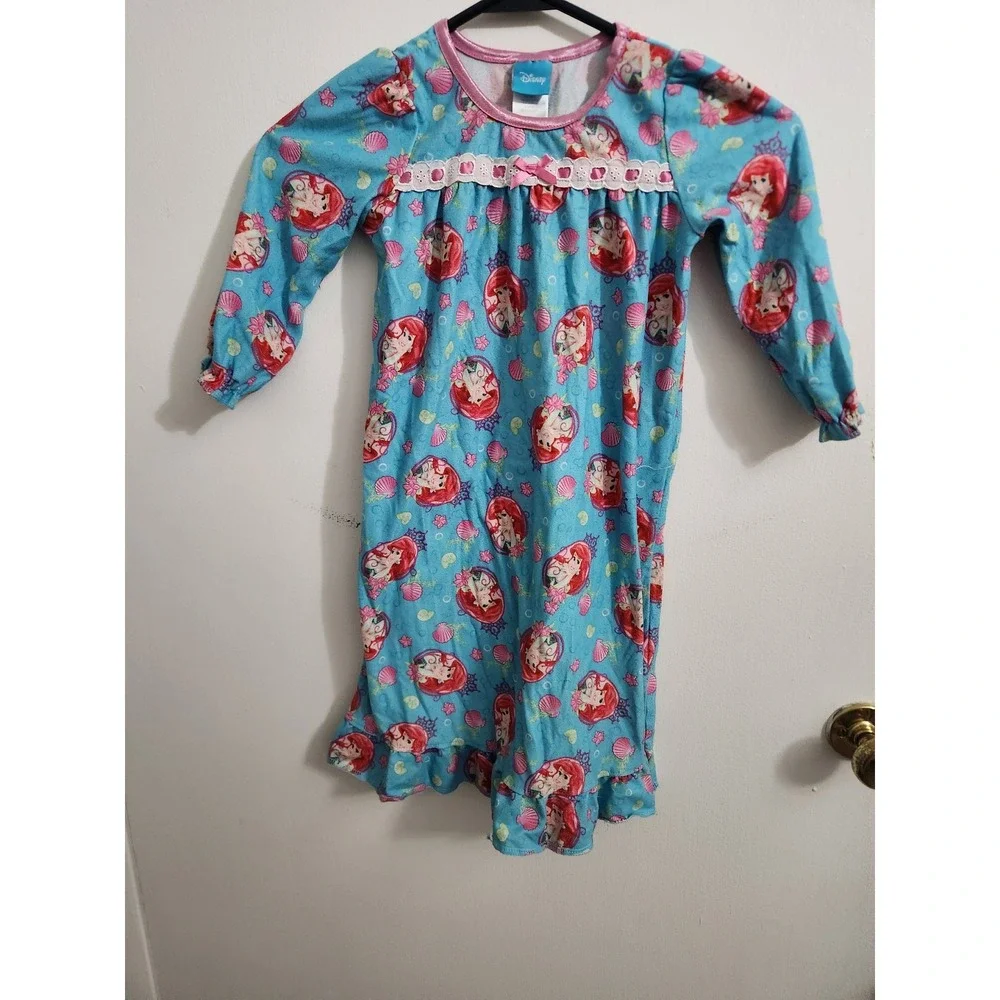 Disney Princess Ariel Little Mermaid Nightgown Blue Fleece Toddler Size 3T